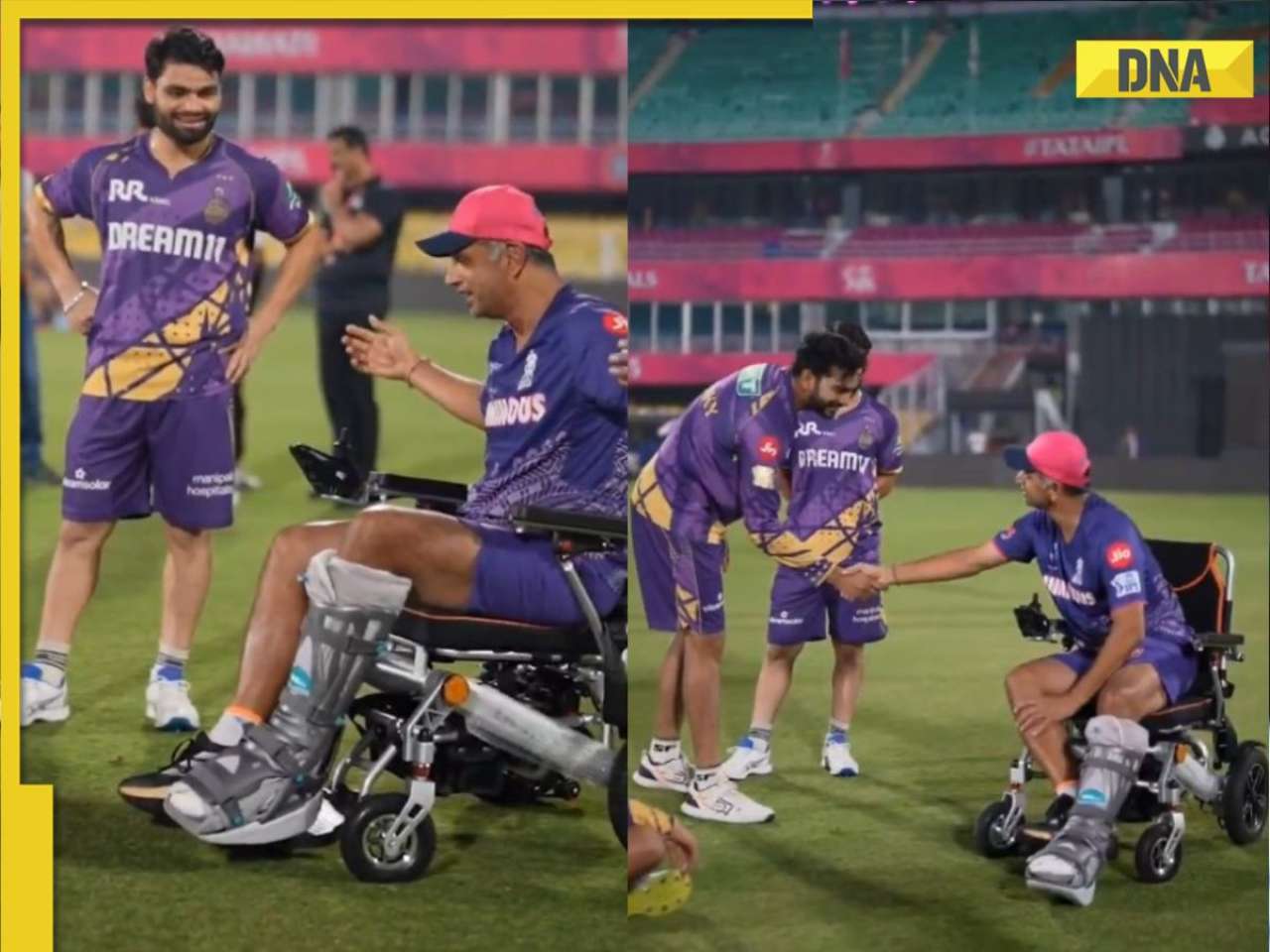 RR coach Rahul Dravid interacts with KKR squad from wheelchair, heartwarming gesture wins praise, netizens say 'everyone’s favourite player'